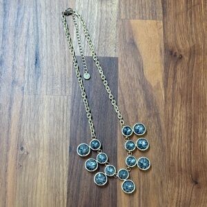 Lydell NYC Round Smoky Gray Blue Rhinestone Circle Necklace in Gold Tone